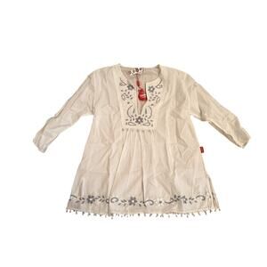 Flamenco NWT Amalia Camisa White Embroidered Silver Beaded Blouse - M